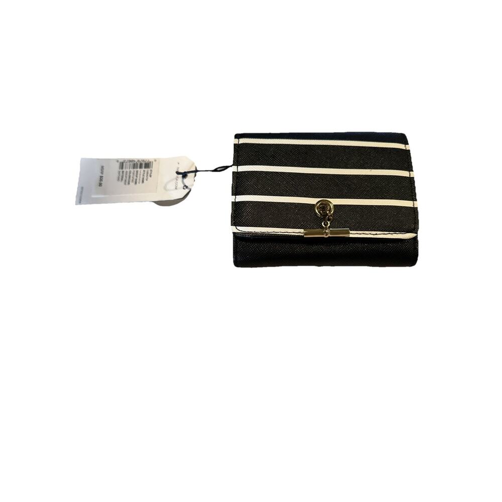 New Nautica Portfolio Wallet 4.25 X 3.5” Black and White Stripe